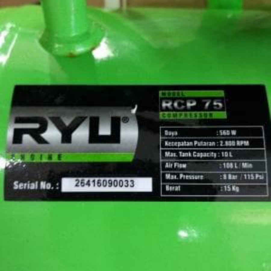 KOMPRESOR RYU RCP75 RCP 75 10L 10 LITER COMPRESSOR POMPA ANGIN