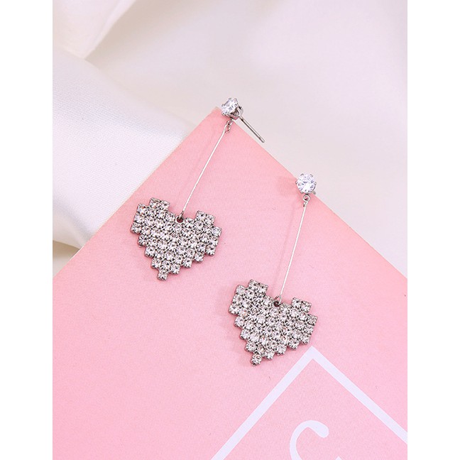 LRC Anting Tusuk Fashion Silver Crystal-studded Heart-shaped Earrings F94093