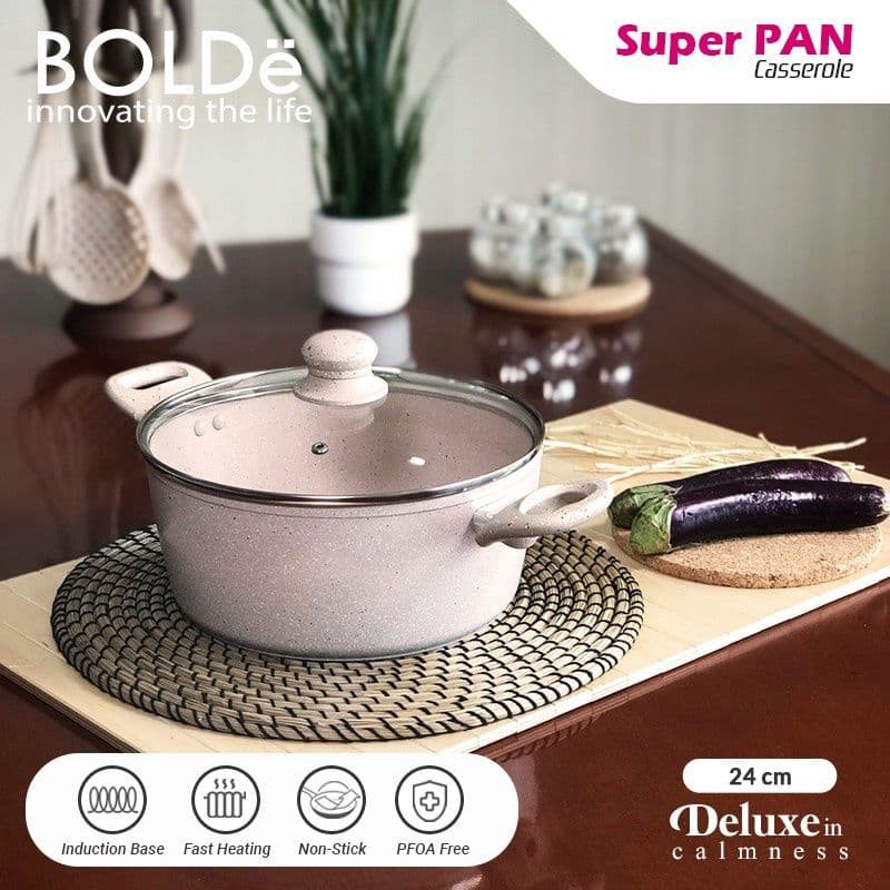 Panci keramik tutup kaca BOLDE Super pan Casserole 24 CM Beige Panci Membuat Mpasi Menuat Mpasi Enak