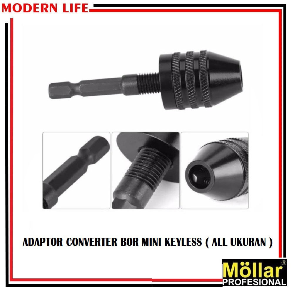 Adaptor Converter Hex Shank Kepala Bor Mini Keyless ( Semua Ukuran )