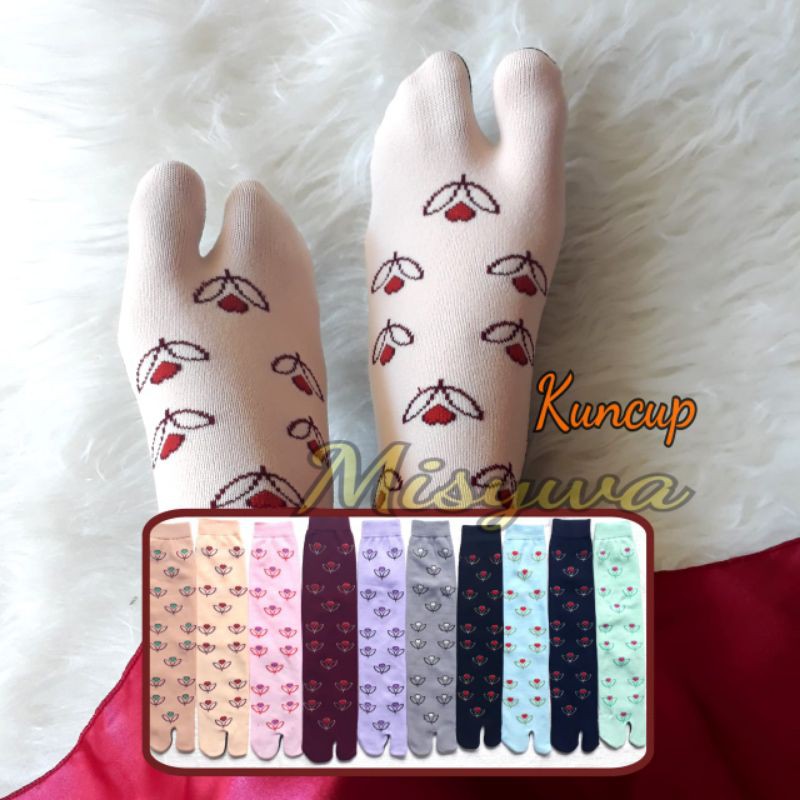 [BISA COD] KAOS KAKI JEMPOL WANITA MUSLIMAH MURAH ANTI KOTOR TAPAK HITAM MOTIF BUNGA KUNCUP