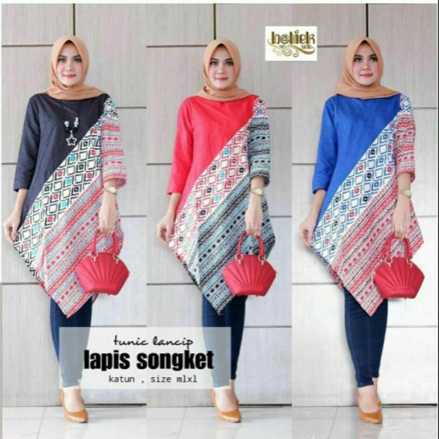 Tunik lancip lapis songket / tunik kantoran / baju hijab / batik pekalongan