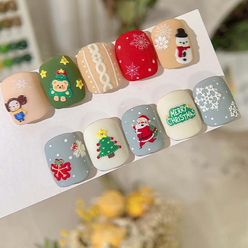 Agustina Christmas Nail Art Timbul 5D Elk Santa Claus Pohon Natal Christmas Day DIY Dekorasi Kuku