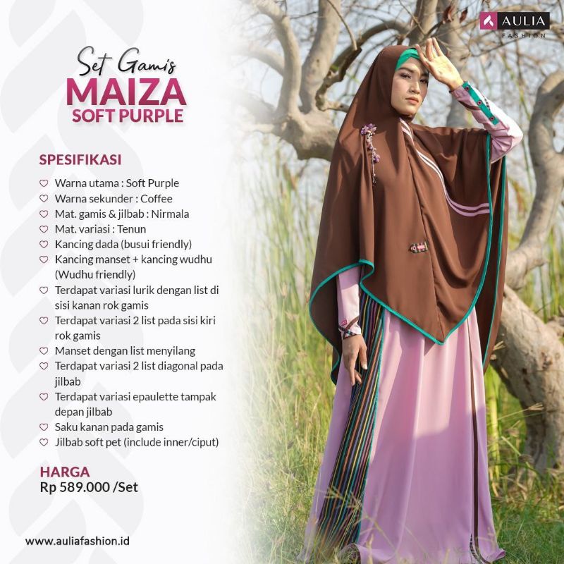 SET GAMIS SYARI MAIZA SOFT PURPLE ORIGINAL AULIA FASHION 2022