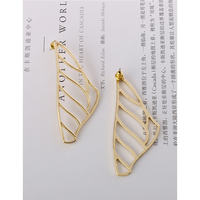 LRC Anting Tusuk Fashion Gold Pictographic Wing Wavy Geometric Hollow Earrings F69798