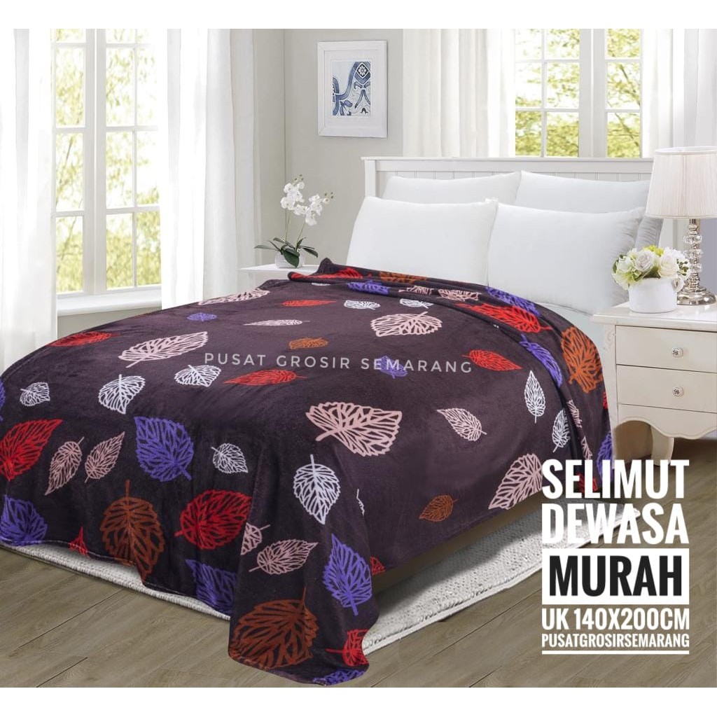 Selimut Dewasa Murah MORIA Abstrak Leaf Polkadot Flower Bvrbery Reindeer Could Moon Star Awan Rusa-Choco Leaf