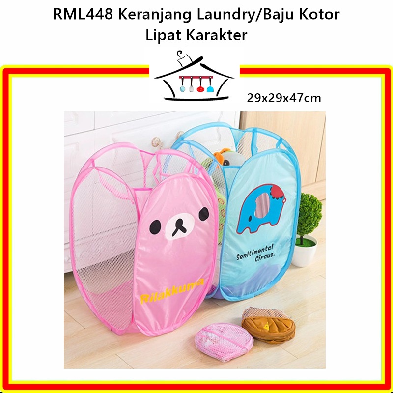 Keranjang Laundry/Keranjang Baju Kotor Lipat Karakter/Polos