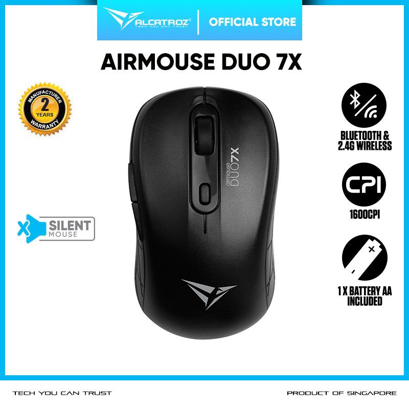 Alcatroz AirMouse Duo 7x Mouse Wireless & Bluetooth 5.0 Silent Click