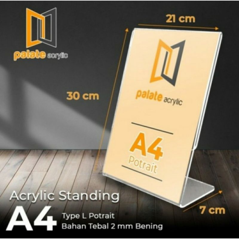 

Acrylic /Akrilik tent card A4 (21 x 30 cm) model L Potrait tebal 2mm