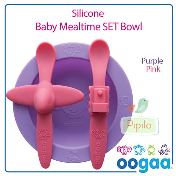 Oogaa Silicone Baby Mealtime Set - Purple Bowl / Set Peralatan Makan