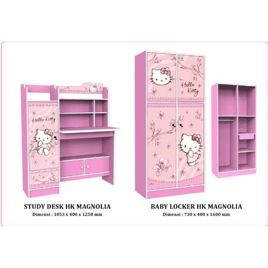 Paket Lemari Pakaian P2 Hello Kitty dan Meja Belajar Hello Kitty