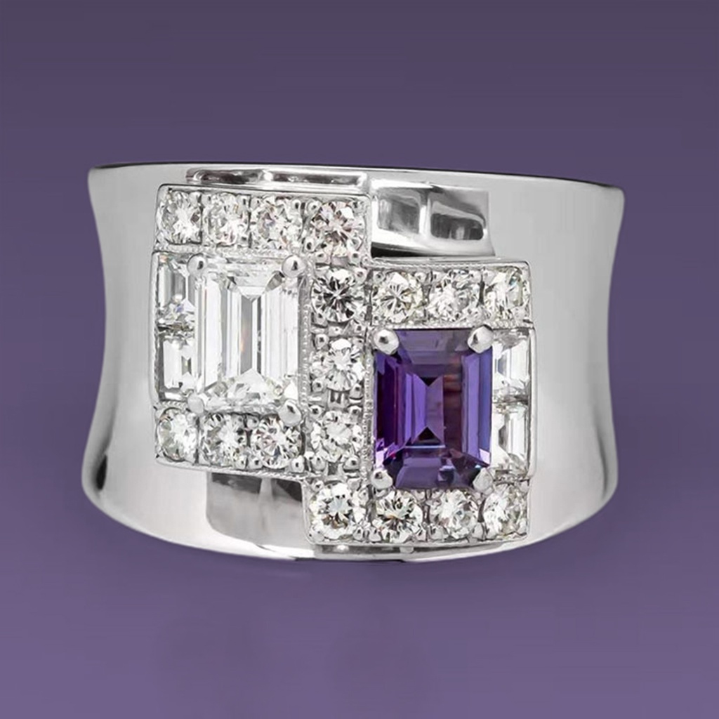 Hu Hu Hu Hu Hu Alat Bantu Pasang Kacamata♡ Cincin Berlian Imitasi Bentuk Geometris Warna Ungu Gaya Vintage Untuk Wanita