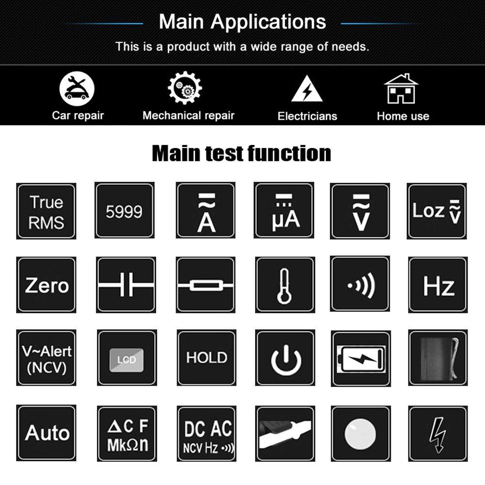 Solighter Digital Clamp Meter Perbaikan Mobil Arus Volt Temp Kapasitor Ohm Hz Tester DC AC Ammeter