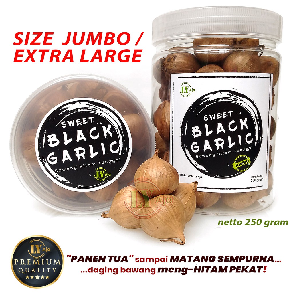 Bawang Hitam Tunggal Lanang 250 Gram Sweet Black Garlic LY Aja Size Kecil Sedang Besar Jumbo Super Premium 250 Gr