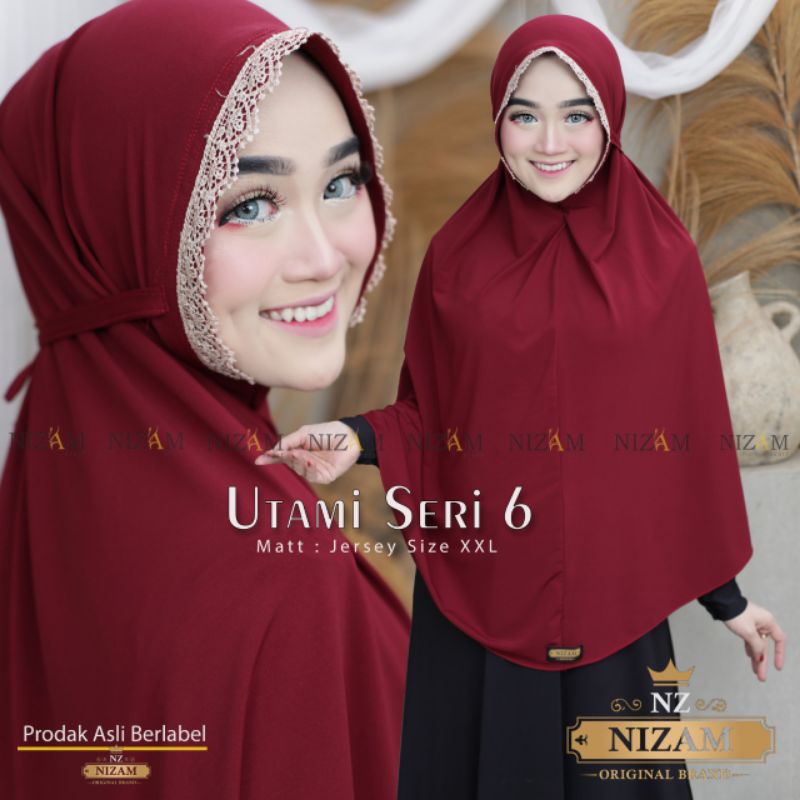 Khimar Syari Bergo Utami seri 6 jumbo Renda by Nizam Scarf 100% Ori