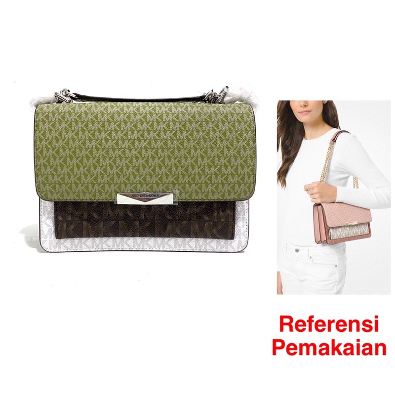 MK Jade Large Tricolor Logo Crossbody Bag - Green