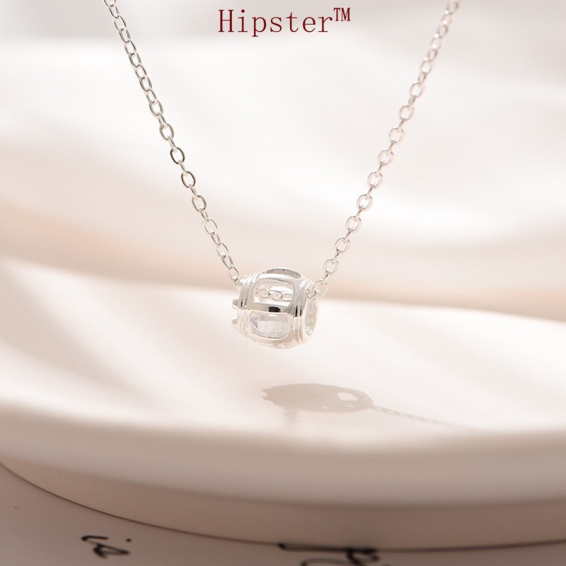 INS Affordable Luxury Style Simple Zircon Hollow Pendant Silver Necklace