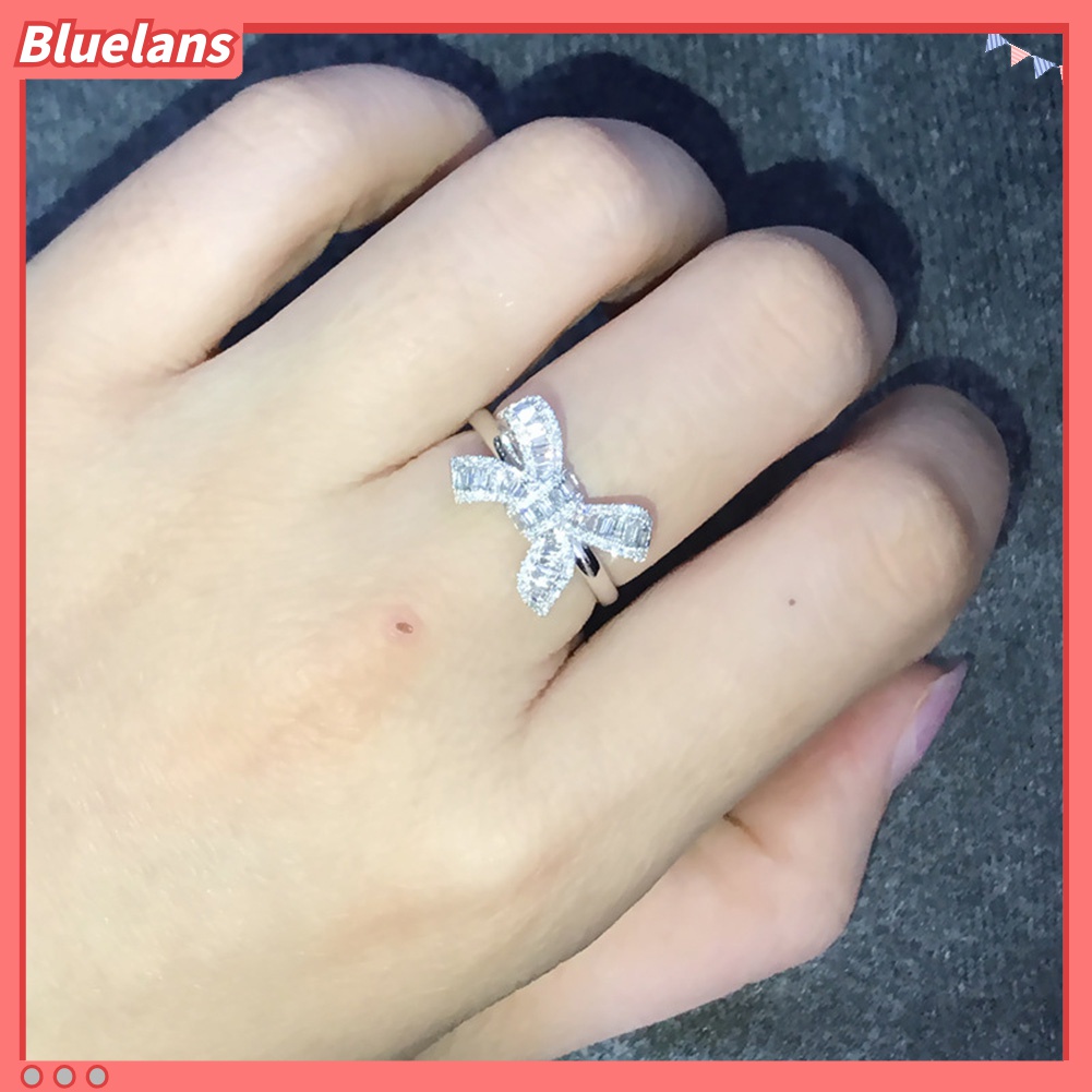 Cincin Desain Pita Aksen Berlian Imitasi Untuk Wanita