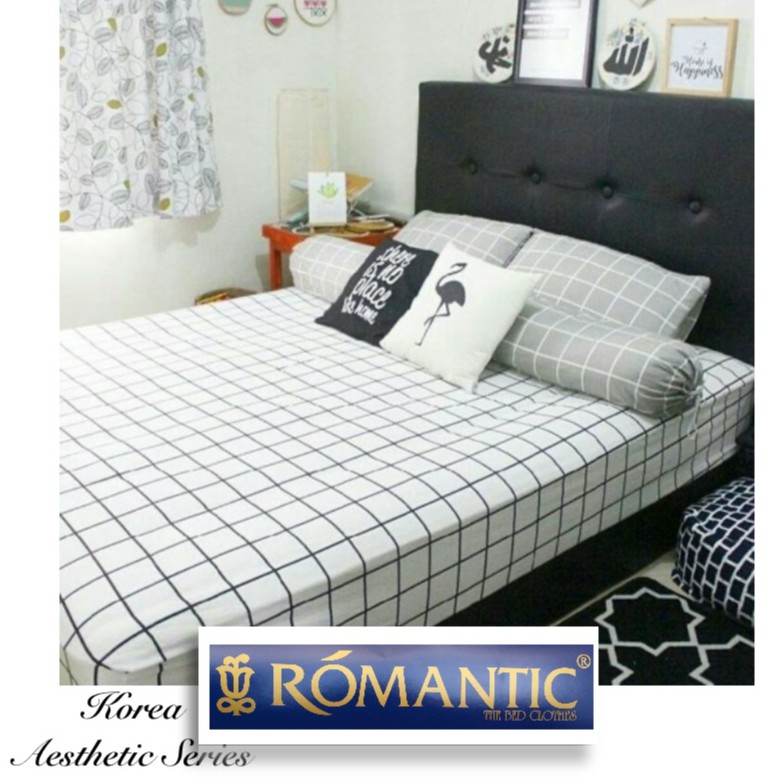 AESTHETIC KOREA series Bedcover sprei by ROMANTIC motif kotak putih katun jepang minimalis