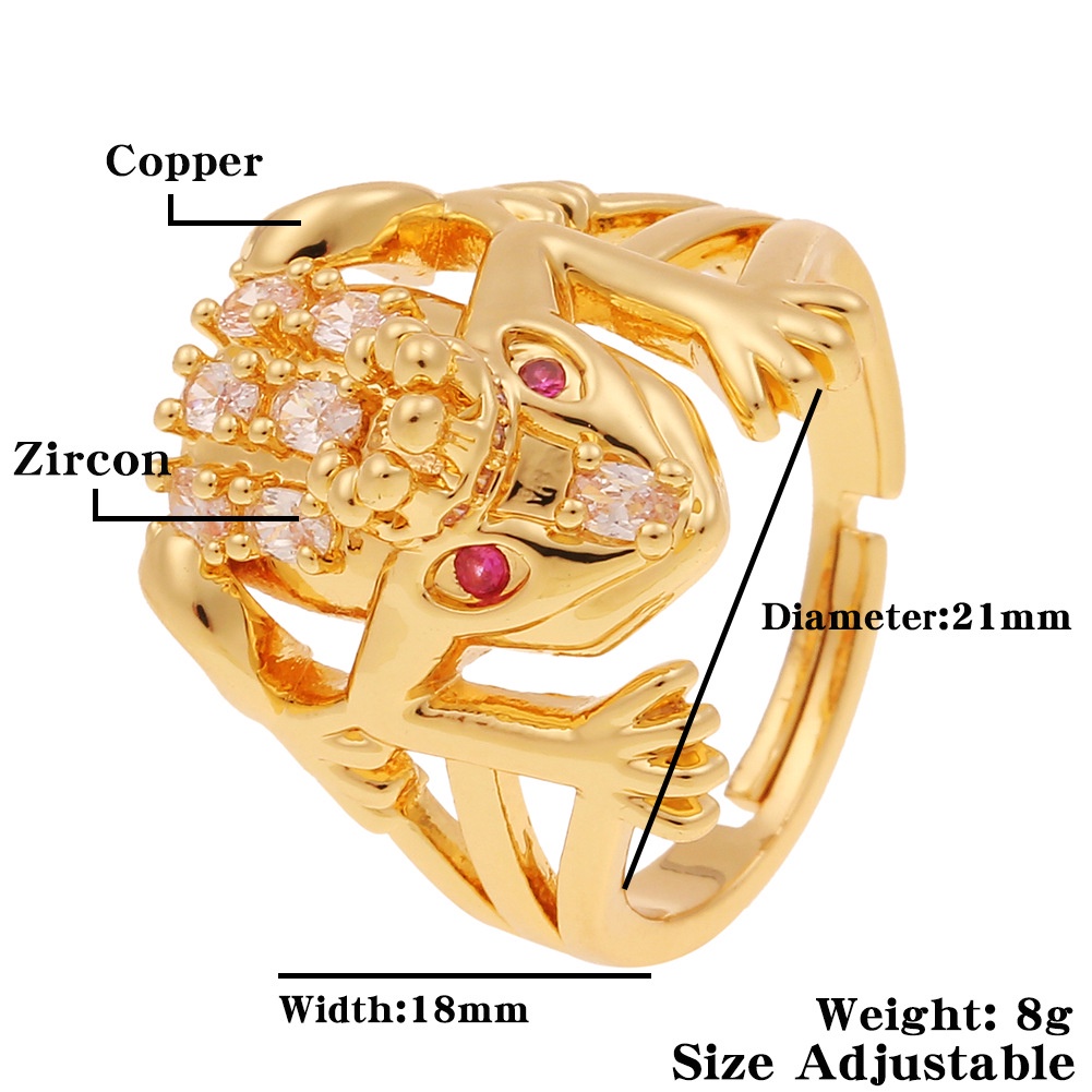 Eropa dan Amerika pribadi lucu tangan perhiasan tembaga berlapis emas katak cincin geometris kreatif