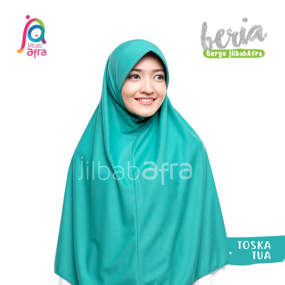 Jilbab Beria Toska Tua - Bergo Jilbab Afra - Hijab Instan Bahan Kaos, Adem &amp; Lembut