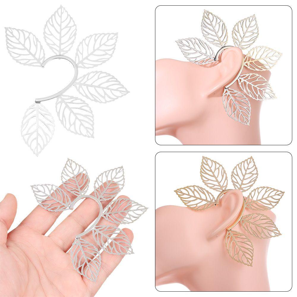 PREVA Metal Leaves Ear Hook Fashion Exaggerated Party Wrap Cuffs Earrings Irregular Ear Cuff Cosplay No Piercing Earrings