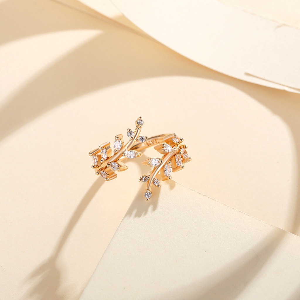 Y698【Barang spot】Cincin 18K Emas  Pesona Cabang Zaitun Daun Terbuka Cincin Pernikahan Cincin Perhiasan