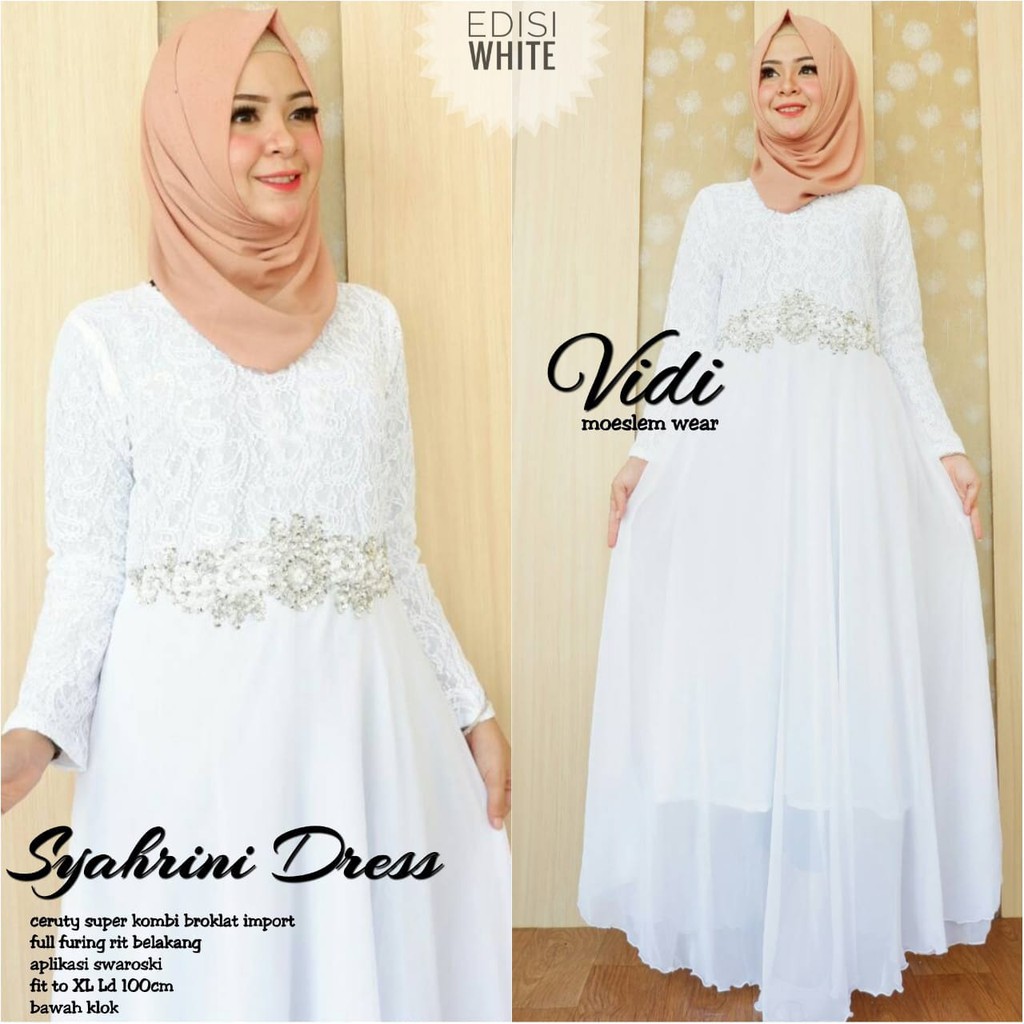 real picture syahrini long dress muslim wanita gamis putih brokat model rok klok