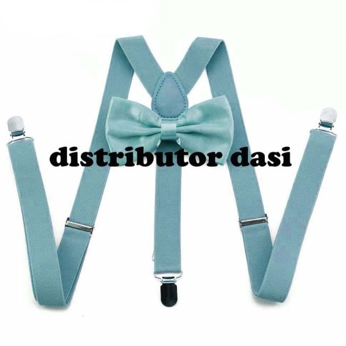 suspender bretel capit 3 set dasi kupu kupu biru muda dusty blue
