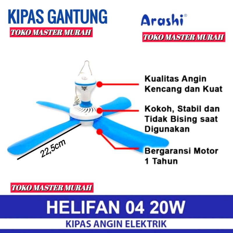 Kipas Gantung 20W Helifan 20Watt Arashi 20 Watt Kipas Angin Elektrik