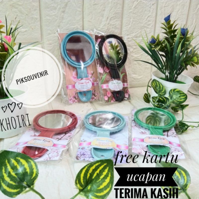 Souvenir kaca Gagang Cermin bulat Kemasan plastik dan alas bermanfaat murah isi 50pcs