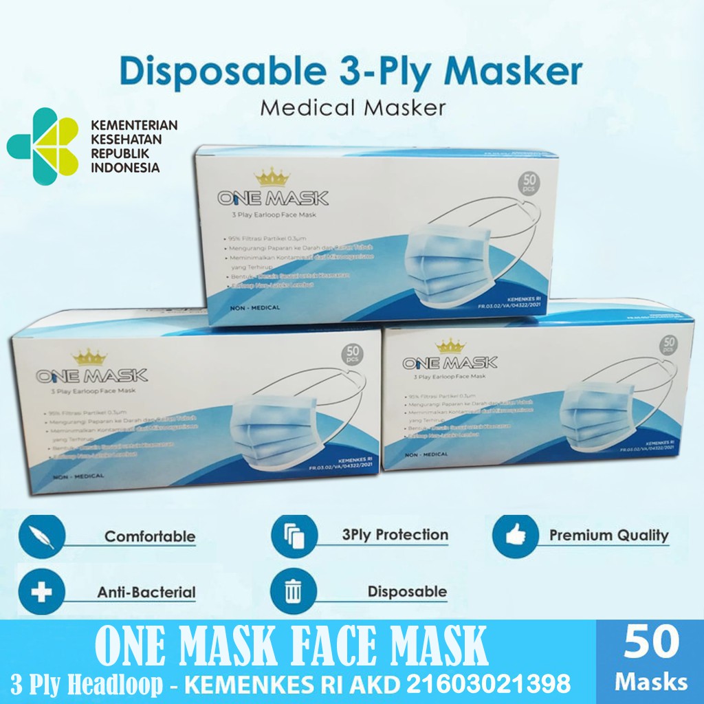 COD Masker Earloop 50Pcs 3Ply Mask Mulut Daily Face Mask Disposable One Mask Original