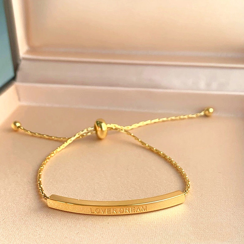 Gelang Titanium Huruf LOVER DREAM Emas 18K Mewah Anti Karat Aksesoris Wanita Korea