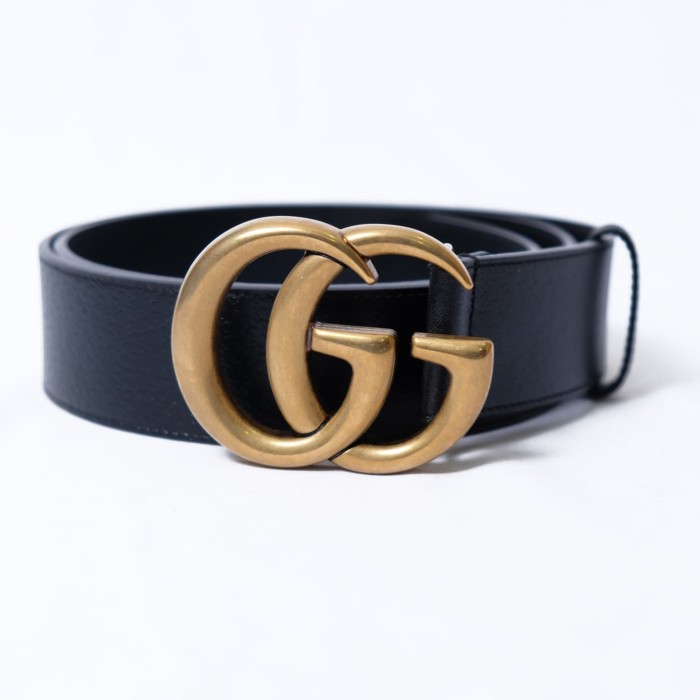 GG Men Double G Belt 4cm Black Grained GHW 100% Original