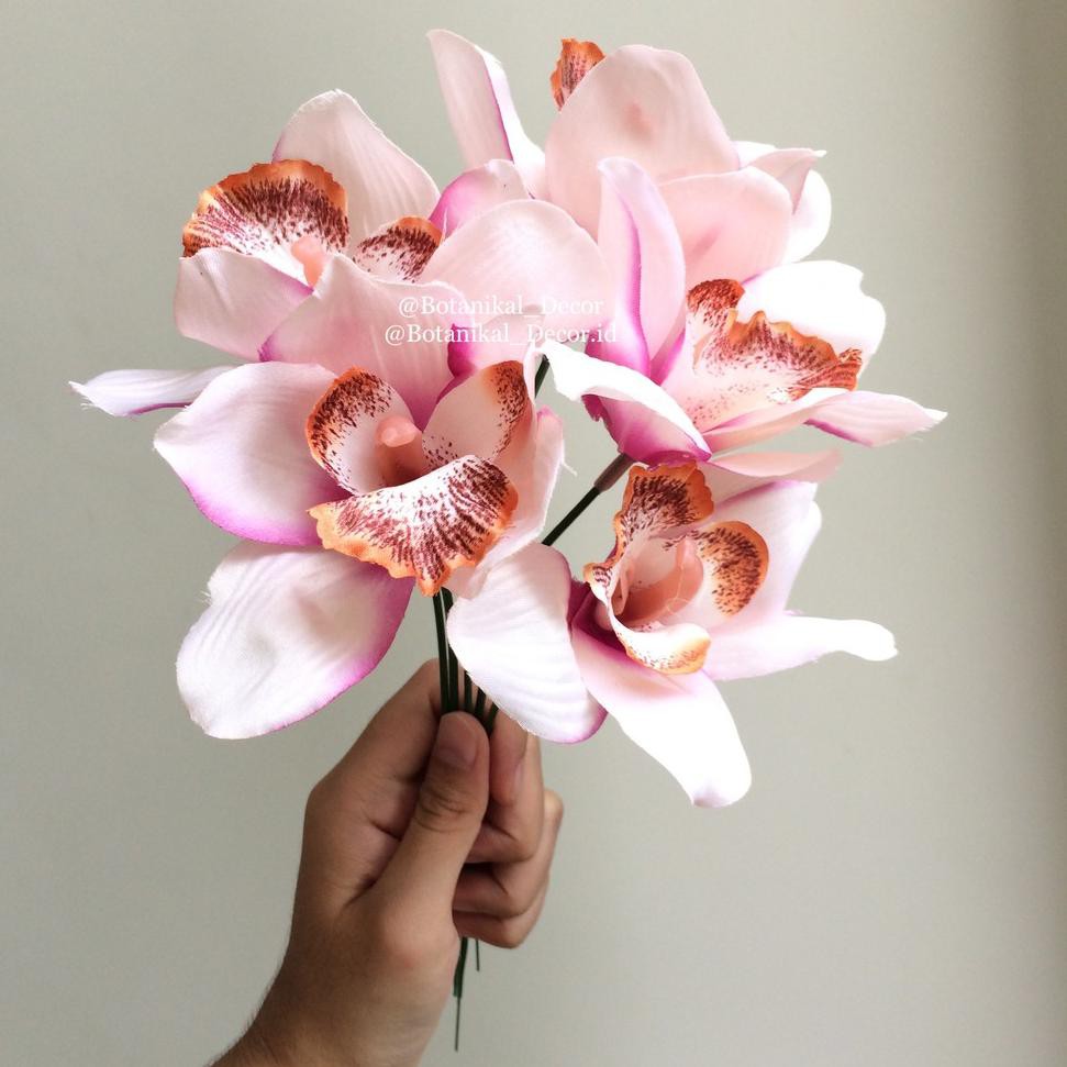 {SP AK 16F2Aa} Artificial Flower Cymbidium purple pink green bunga palsu plastik dekorasi ruang kama