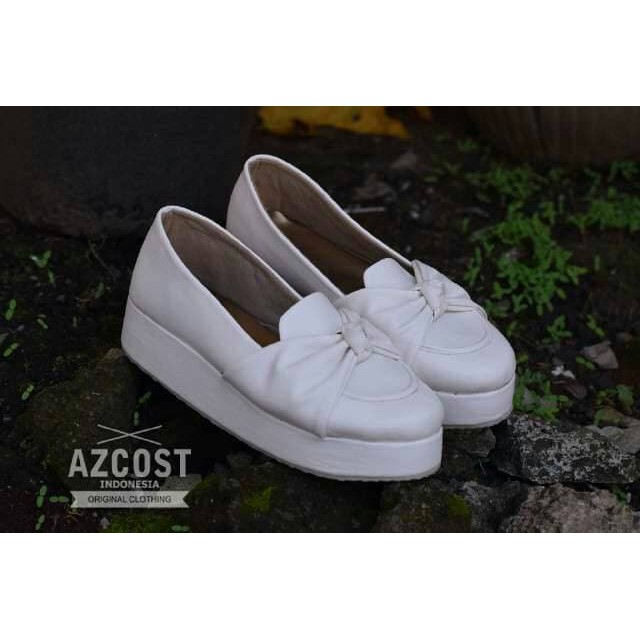 sepatu wanita- slop slip on hak tinggi 3 cm putih
