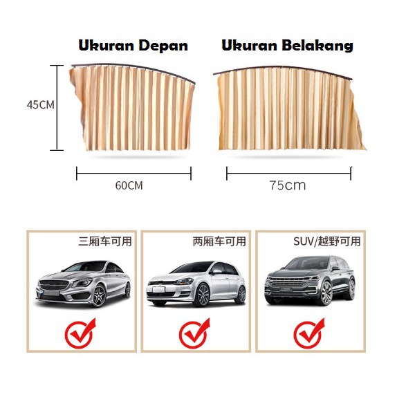 NEW CURTAIN DELUXE Tirai Tabir Surya untuk Kaca Gorden Jendela Mobil 1 set 2pc / full set 4 in 1