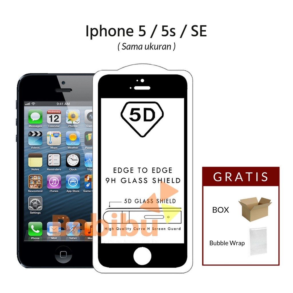 5D Full Cover Tempered    Glass Iphone 5 / 5s / SE Full Lem