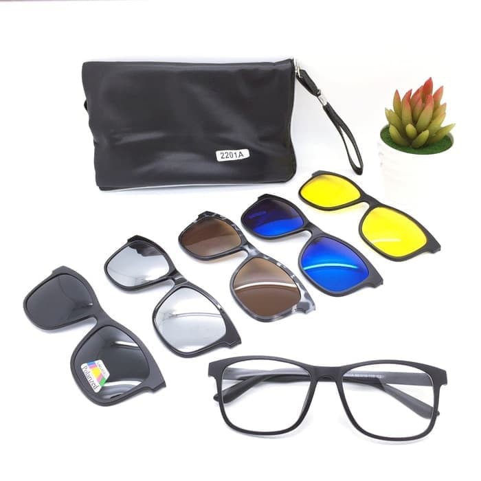 Frame Kacamata Sunglass Pria Wanita Clip On 5 in 1- Type 2201A Super- Bisa Untukk Lensa Minus