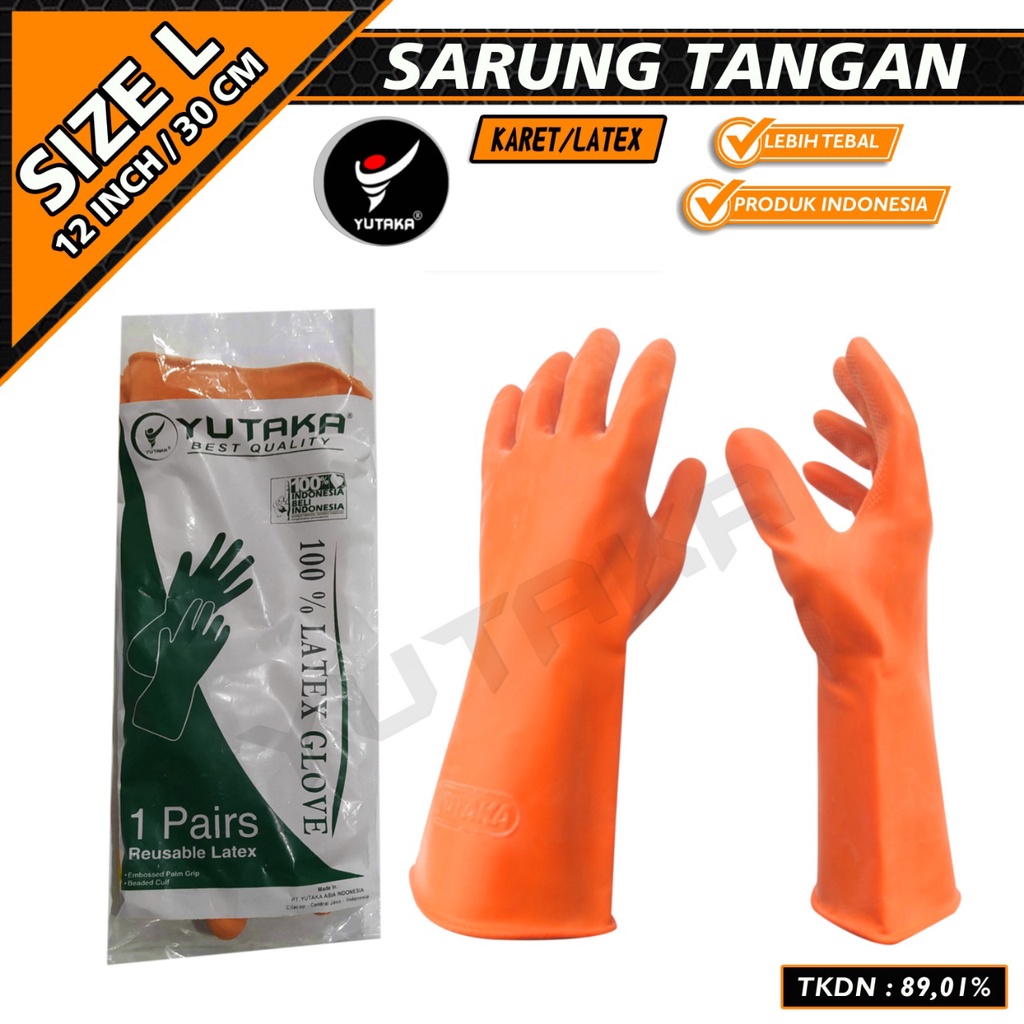 SARUNG TANGAN KARET 12 INCH YUTAKA Orange/sarung tangan karet cuci piring/murah  sarung tangan karet