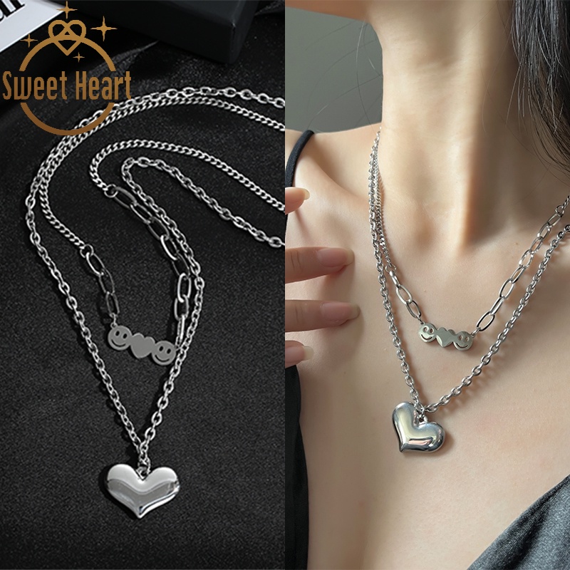 Kalung Rantai Bahan Sterling Silver 925 Desain Hati Tersenyum Untuk Wanita