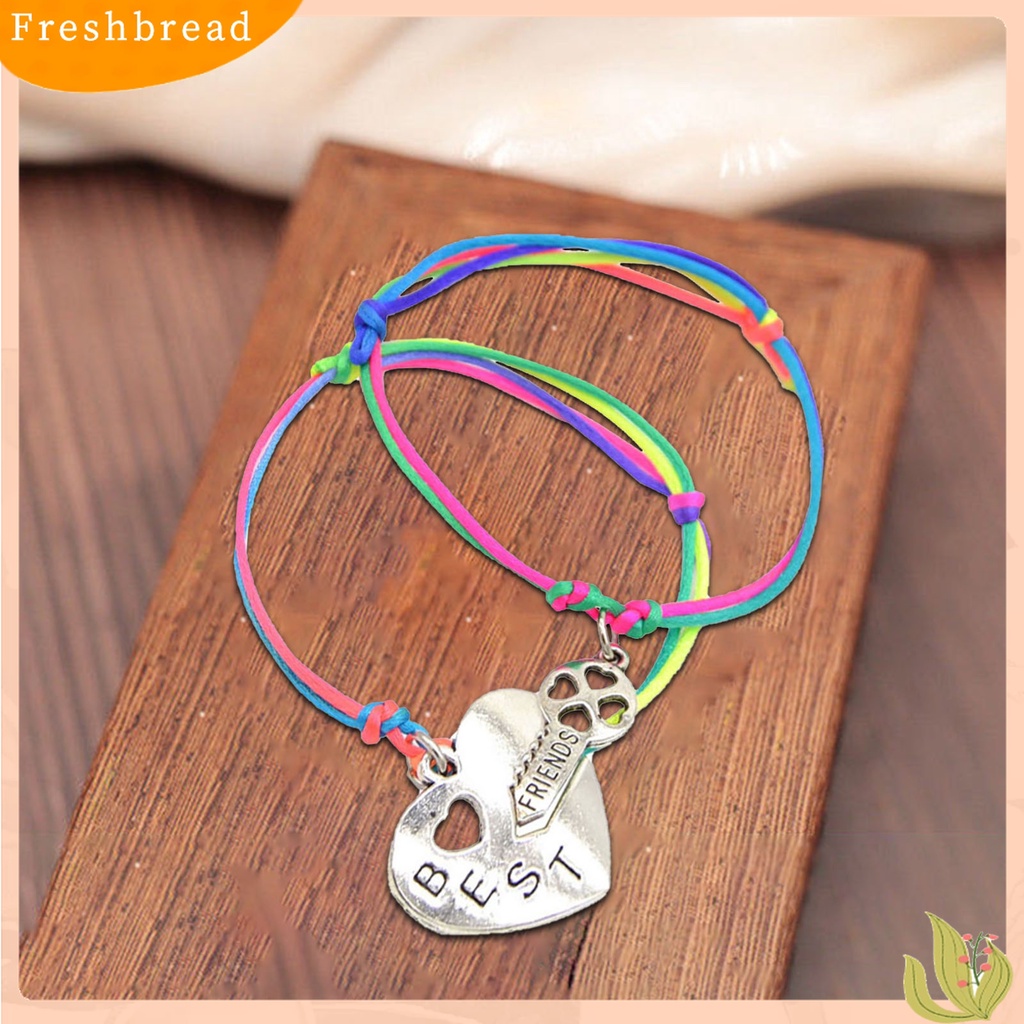 ?Fresh?? 2Pcs Gelang Tangan Wanita Model Kembaran Liontin Hati Ukiran Huruf Best Friends