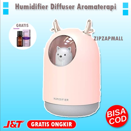 {FREE OIL} Humidifier Diffuser Aromaterapi LED Beruang Perngharum Ruangan 300ml Murah