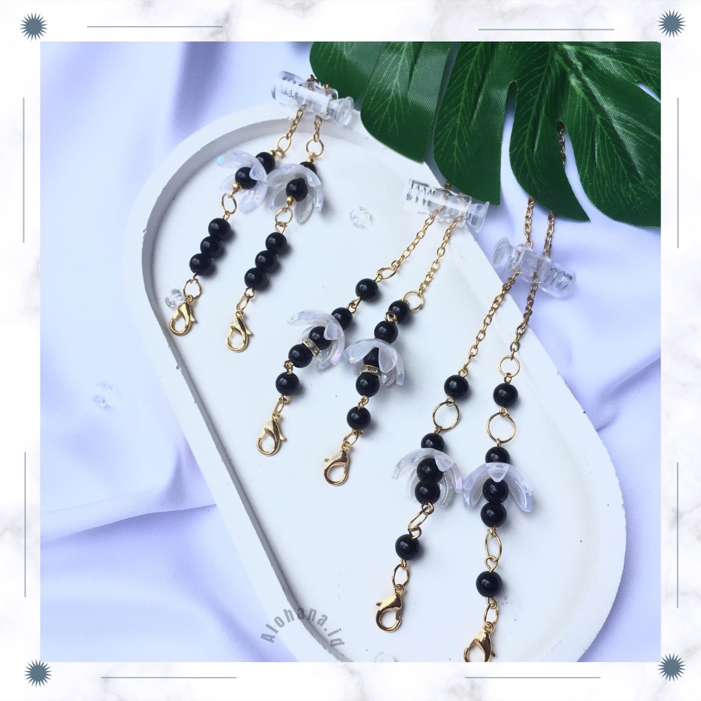 Strap masker 2in1 - Rantai masker - strap manik bunga flower - layard mask crystal kristal mutiara 2