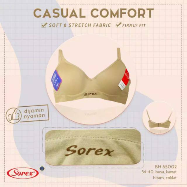 Bh Sorex 65002 Kawat Busa Size 34 36 38 40 Premium Import / Bra Wanita Original Sorex 65002 Kawat