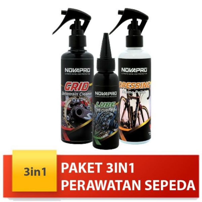 Paket 3In1 Perawatan Sepeda (Grid, Lube &amp; Dressing) Novapro