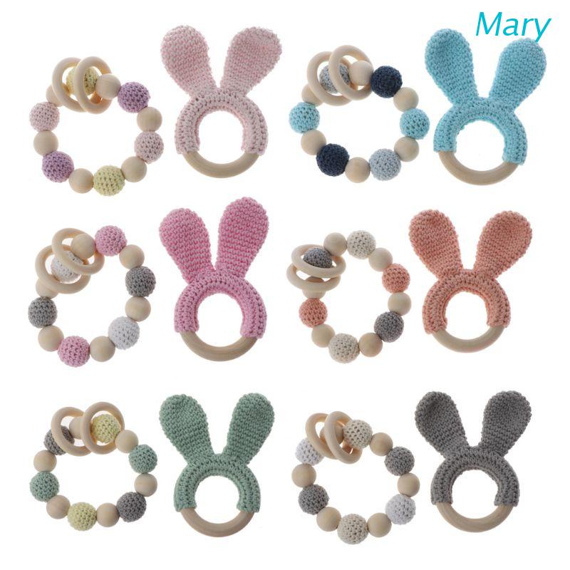 Mary 2Pcs / set Mainan teether Ring Kayu Alami Organik Untuk Bayi