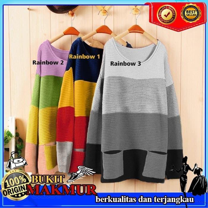 TERBARU SWEATER WANITA / RAINBOW SWEATER WANITA | BAJU LOOSE KEKINIAN ATASAN