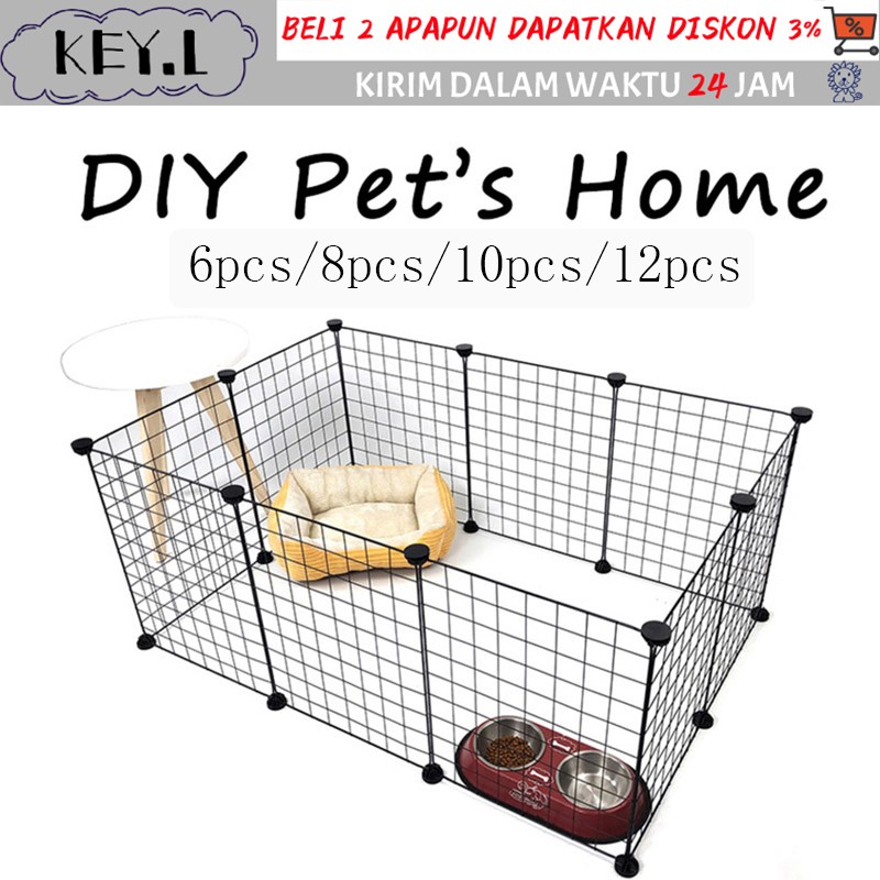 Gratis （Palu, konektor, stiker, tali, kunci）DIY Kandang Hewan Peliharaan / Kandang Kucing / Kandang Anjing / Kandang Hamster Burung Pagar Besi-White10Pcs ada pintu