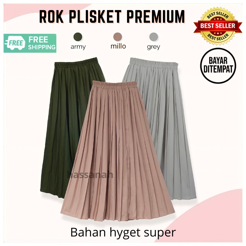 ROK PLISKET PREMIUM TEBAL - ROK WANITA TERBARU 2022 - ROK PANJANG SIZE FIT M-XL - HASSANAH SCARF